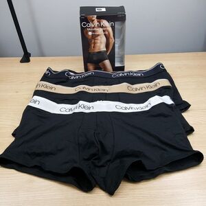 CALVIN KLEIN Boxer Brief Mens Large Black 3-Pack Microfiber Low Rise Trunk Logo